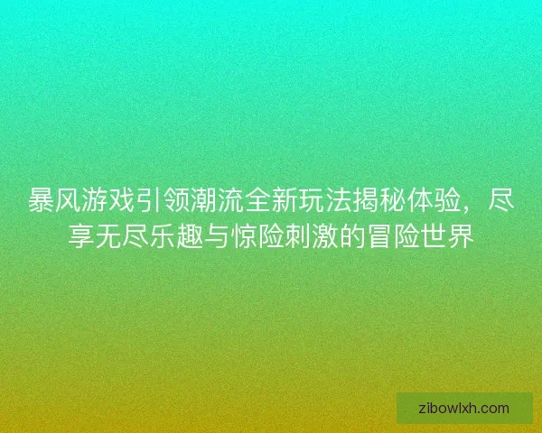 暴风游戏引领潮流全新玩法揭秘体验，尽享无尽乐趣与惊险刺激的冒险世界