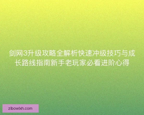 剑网3升级攻略全解析快速冲级技巧与成长路线指南新手老玩家必看进阶心得