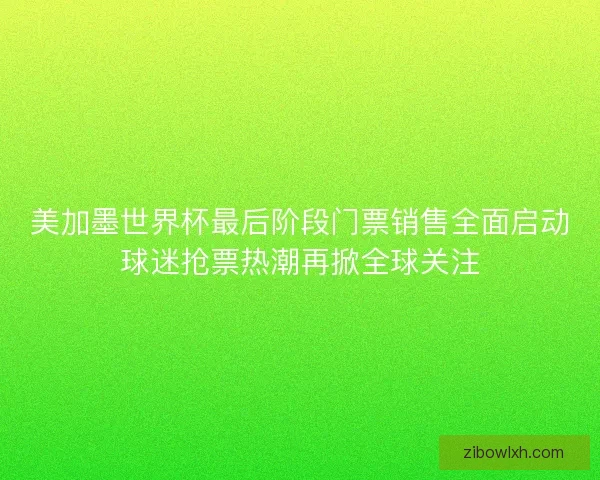 美加墨世界杯最后阶段门票销售全面启动球迷抢票热潮再掀全球关注